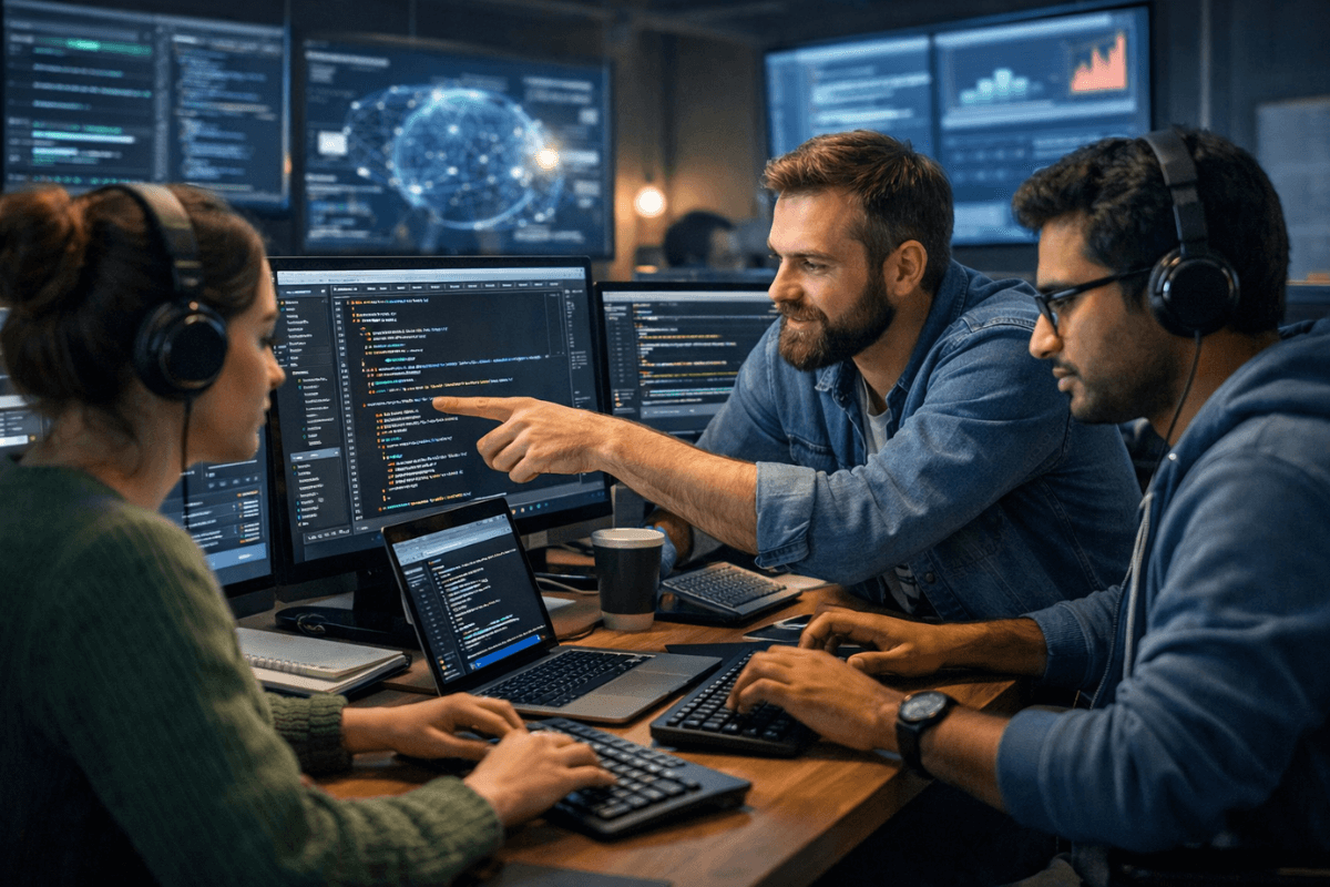 Software development team working